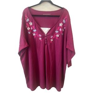 Woman‎ Within Top 3/4 Sleeve T-shirt 2x 26/28 Embroidered Purple V-neck Casual